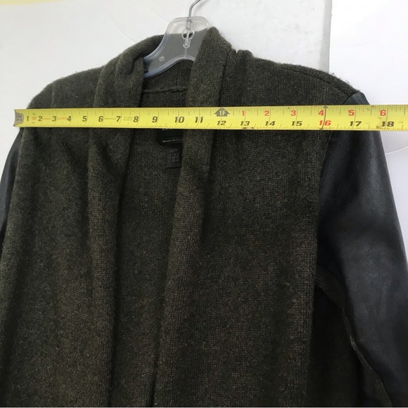 Danier Open Front Cardigan Sweater Leather Sleeves Slits Cashmere Wool Blend Top - Picture 11 of 13